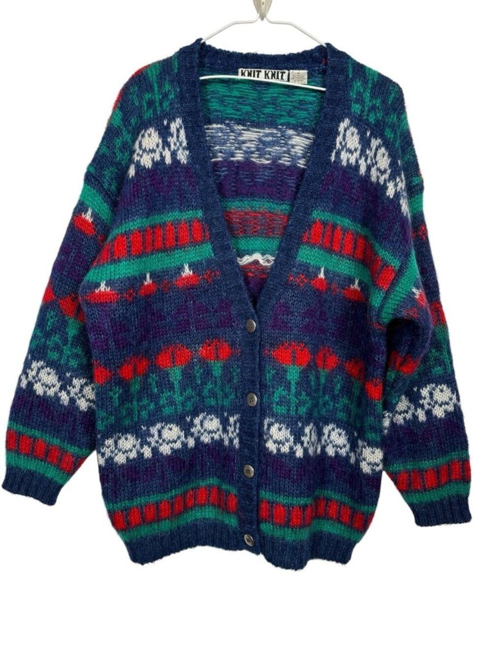 Vintage Knit Knit Mohair Sweater Womens M Cardigan Grandpa 80s Retro Colorful